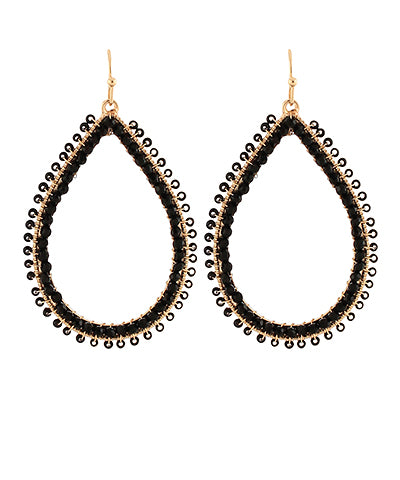 Ruth Seed Bead Teardrop Earrings| Black