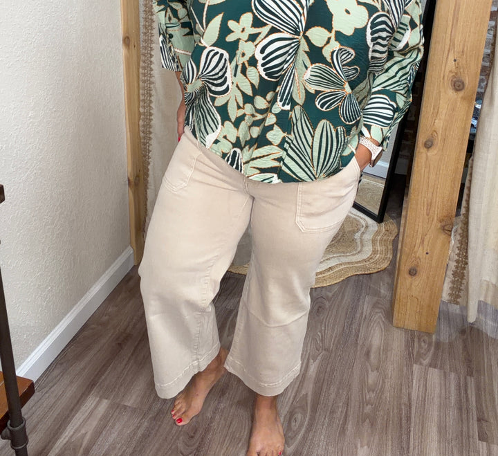 Georgia Cropped Jeans| Sand Beige