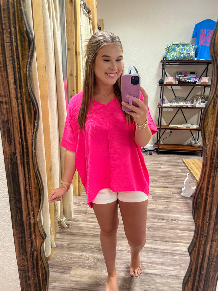 The Rowan Woven Airflow Top| Neon Fuchsia