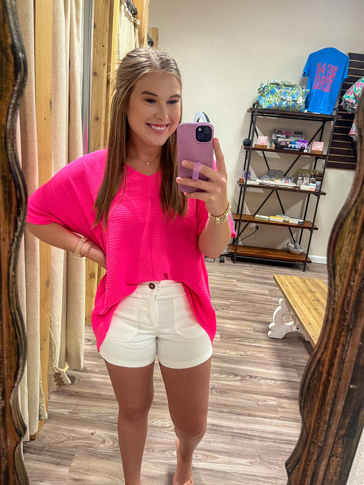The Rowan Woven Airflow Top| Neon Fuchsia