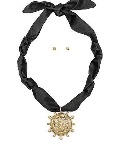 Gameday Bulldog Head Scarf Necklace
