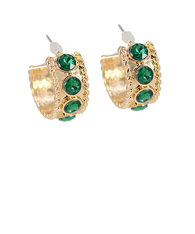 Ariel Pave Stone Hoops| Emerald