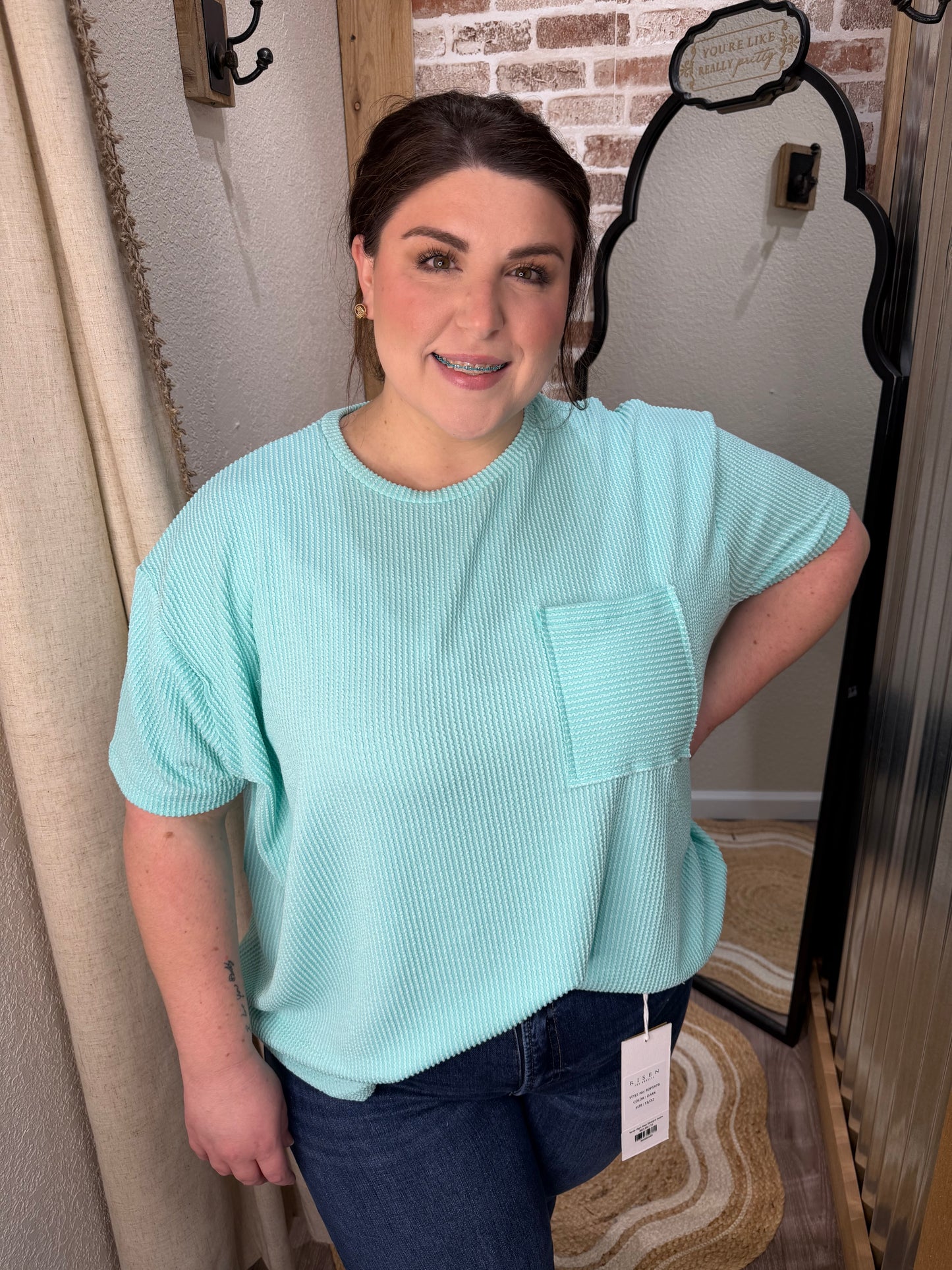 Curvy Sadie Raised Ribbed Top| Mint