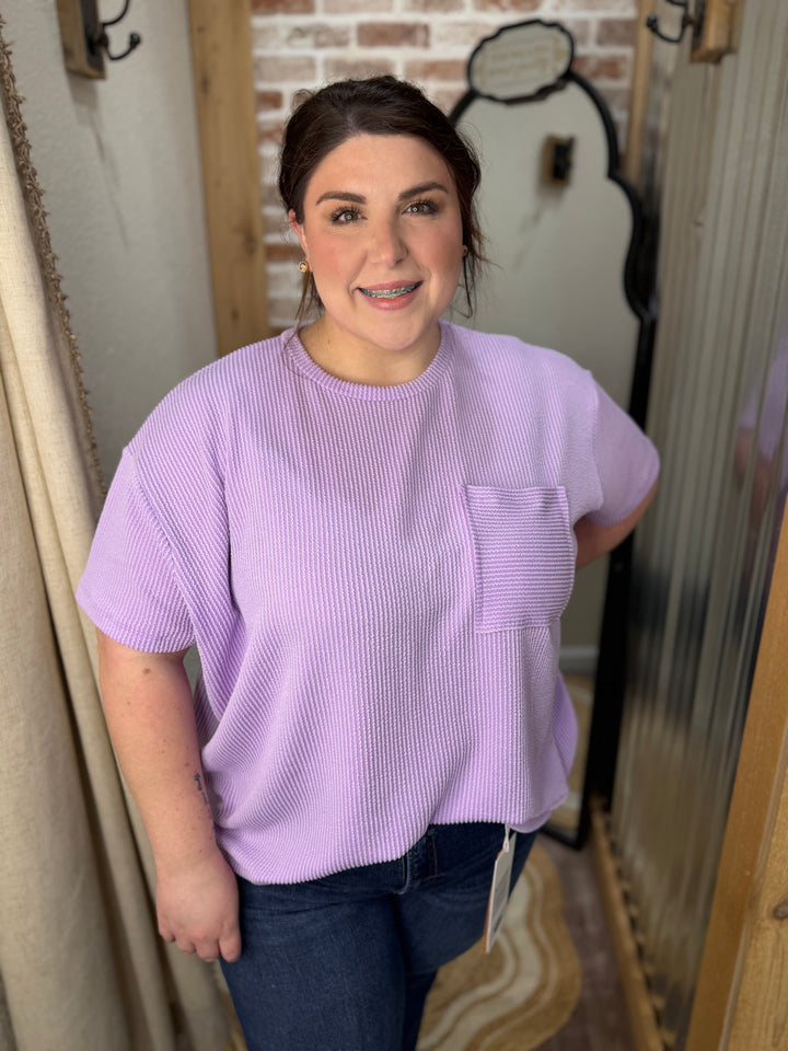 Curvy Sadie Raised Ribbed Top| Lavender