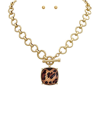 Square Stone Pendant Necklace | Leopard
