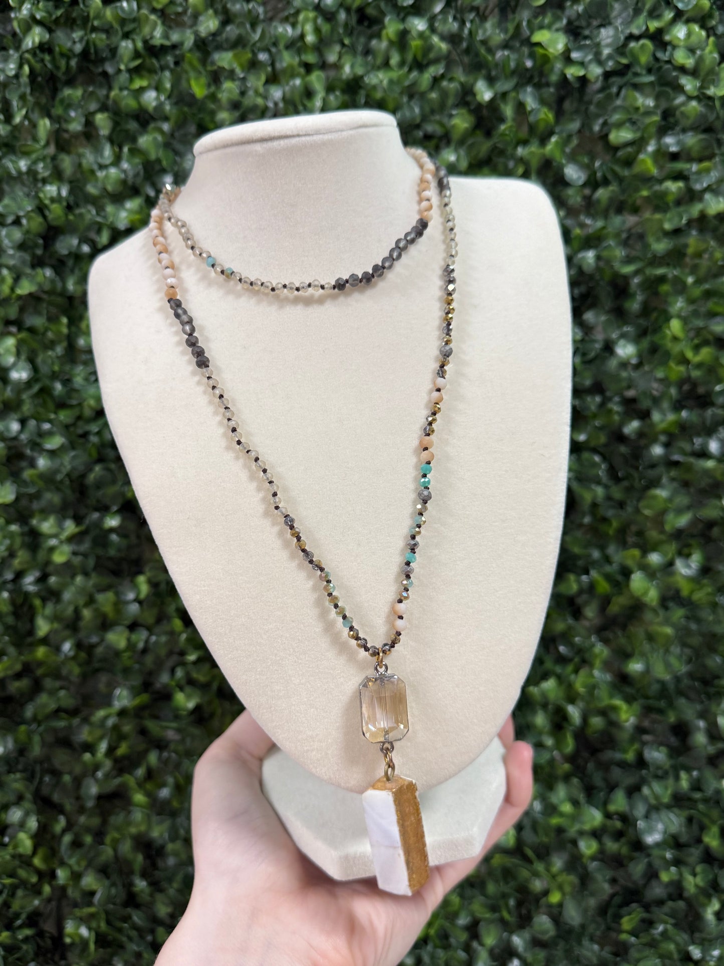 Beaded Necklace with Stone Pendant