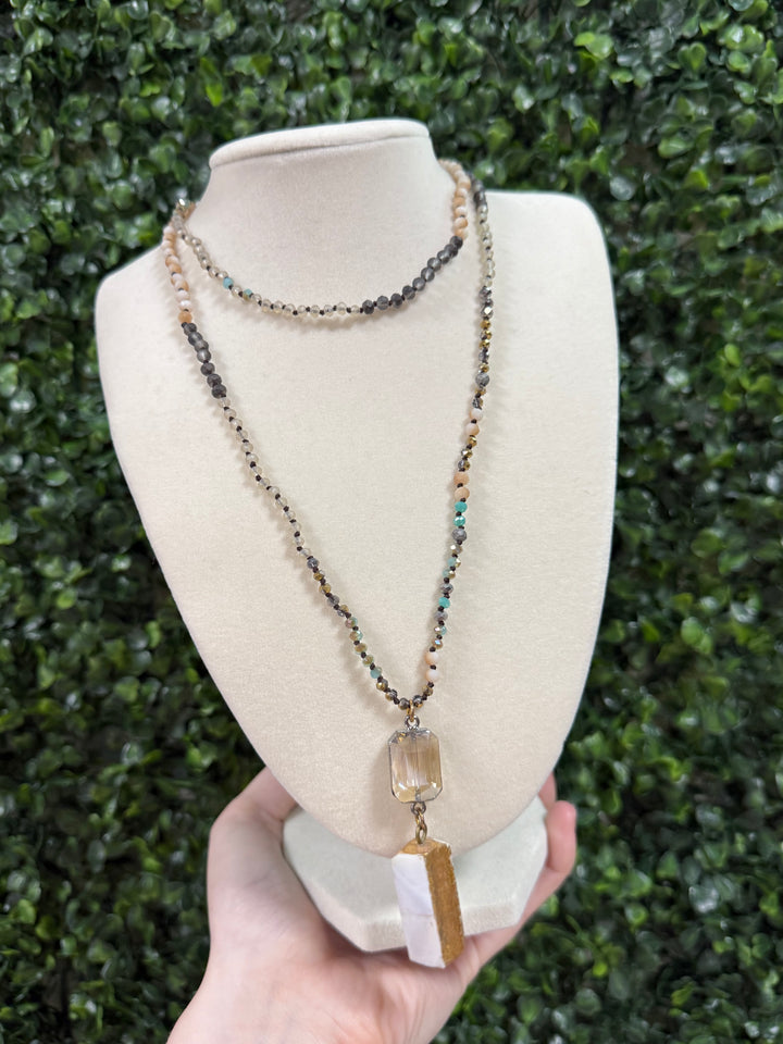 Beaded Necklace with Stone Pendant
