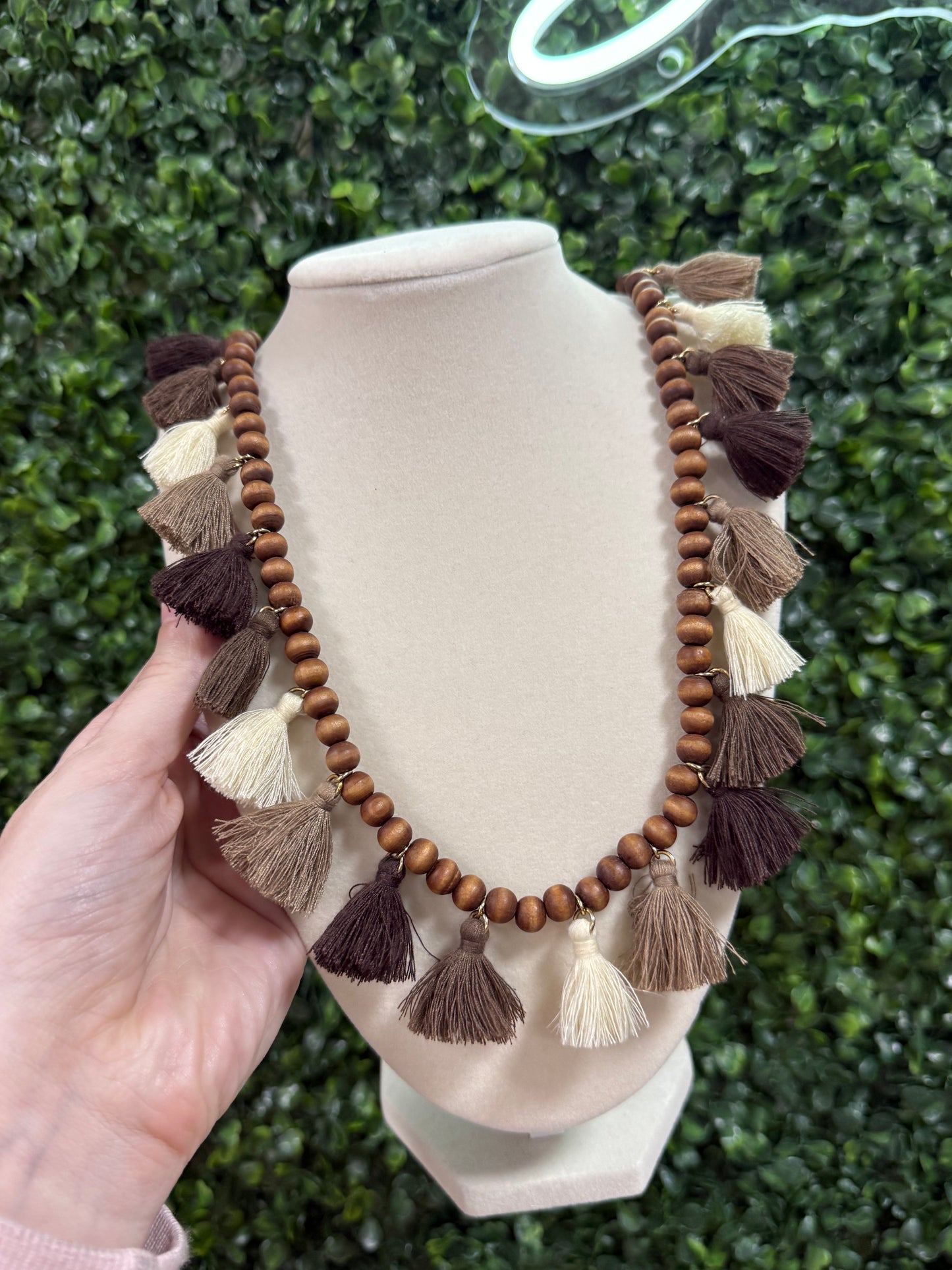 Brown Beaded Tassel Necklace