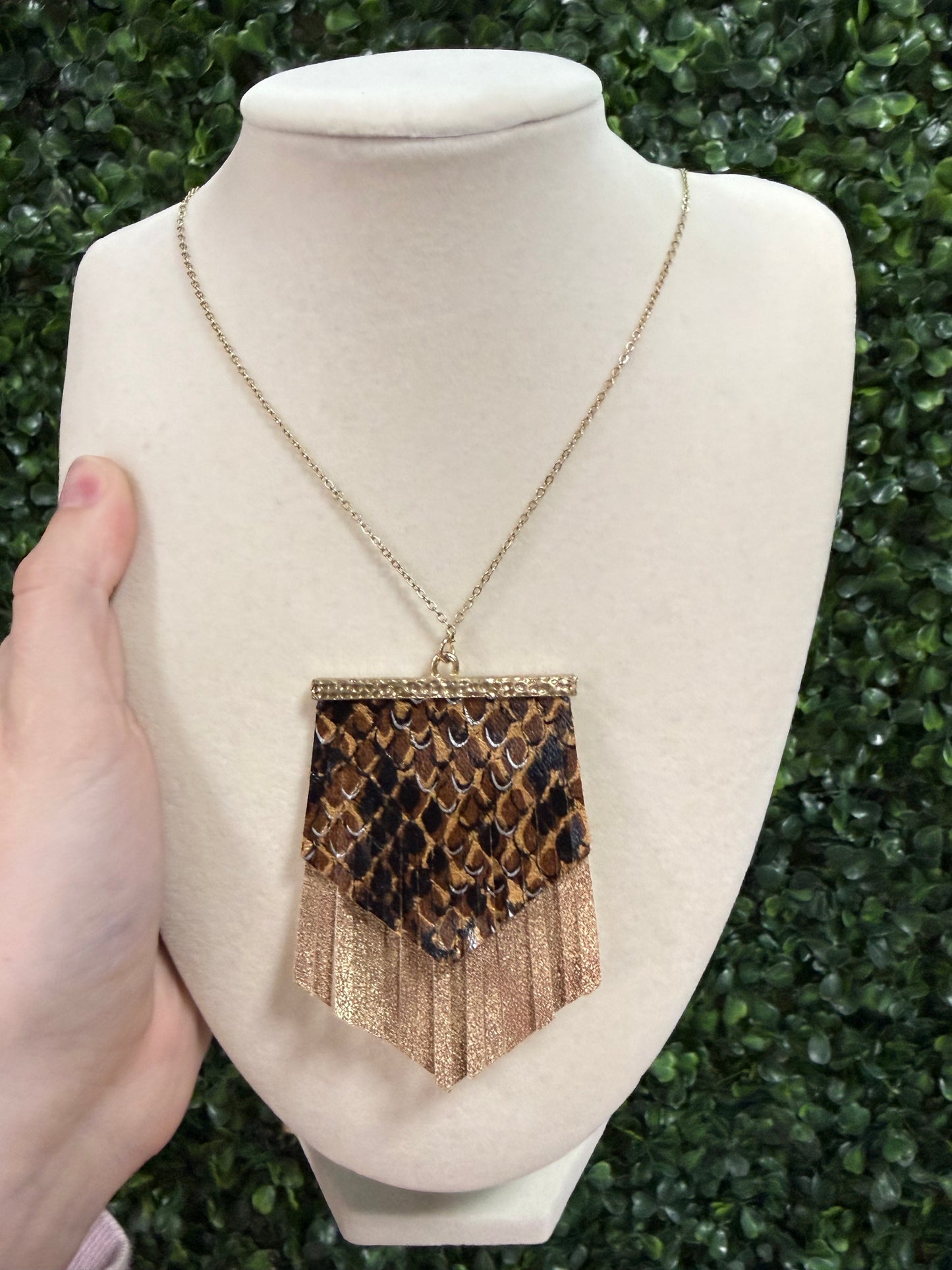 Gold Fringe Snakeskin Necklace