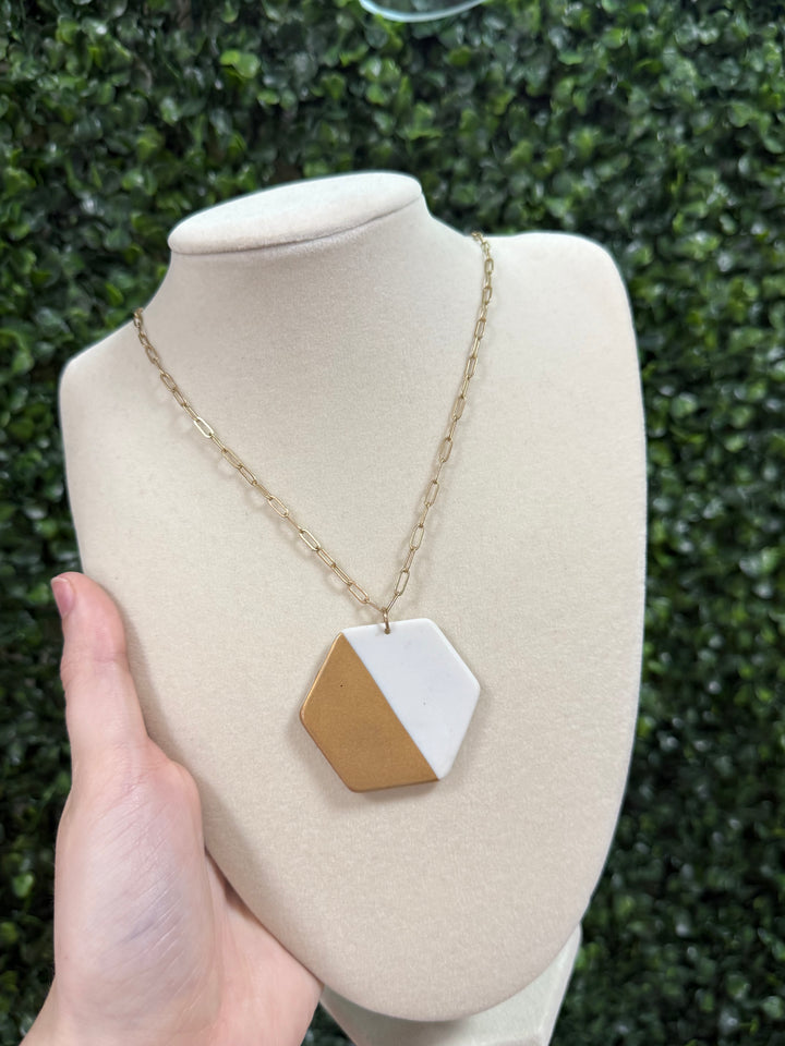 Two Toned White and Gold Pentagon