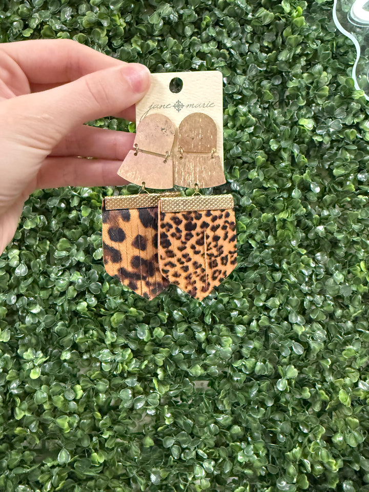 Gold Leopard Fringe Earrings