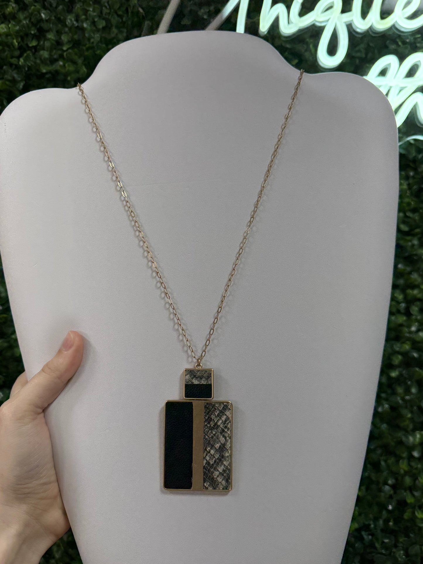 Rectangle Colorblock Snakeskin Necklace