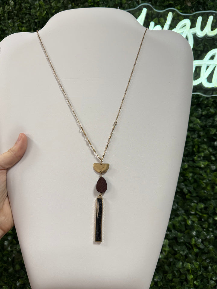 Gold Half Circle Black Rectangle Necklace