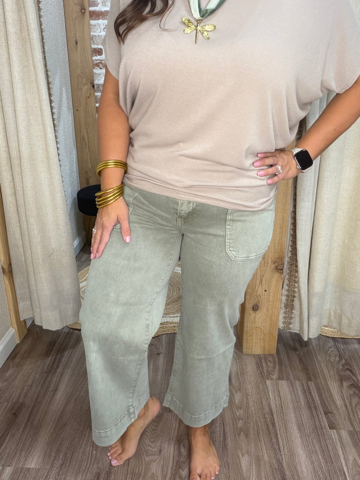 Georgia Cropped Jeans| Lt Olive