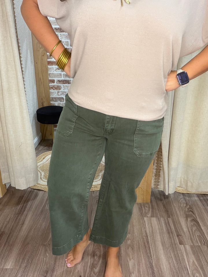 Georgia Cropped Jeans| Dk Olive