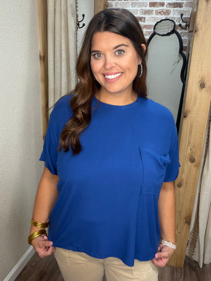 LT NAVY | OVERSIZED RIBBED ROUND NECK SHORT SLEEVE TEE