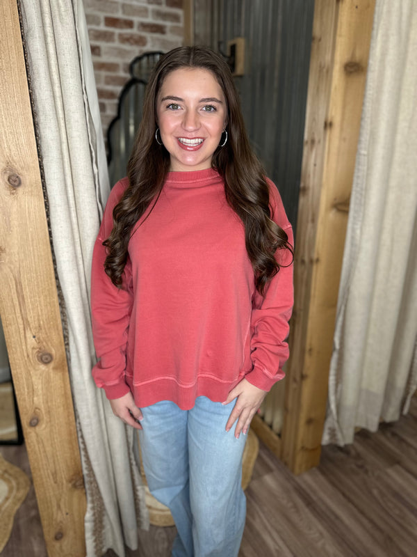 RUBY | FRENCH TERRY PIGMENT DYE & ENZYME WASHING PULLOVER