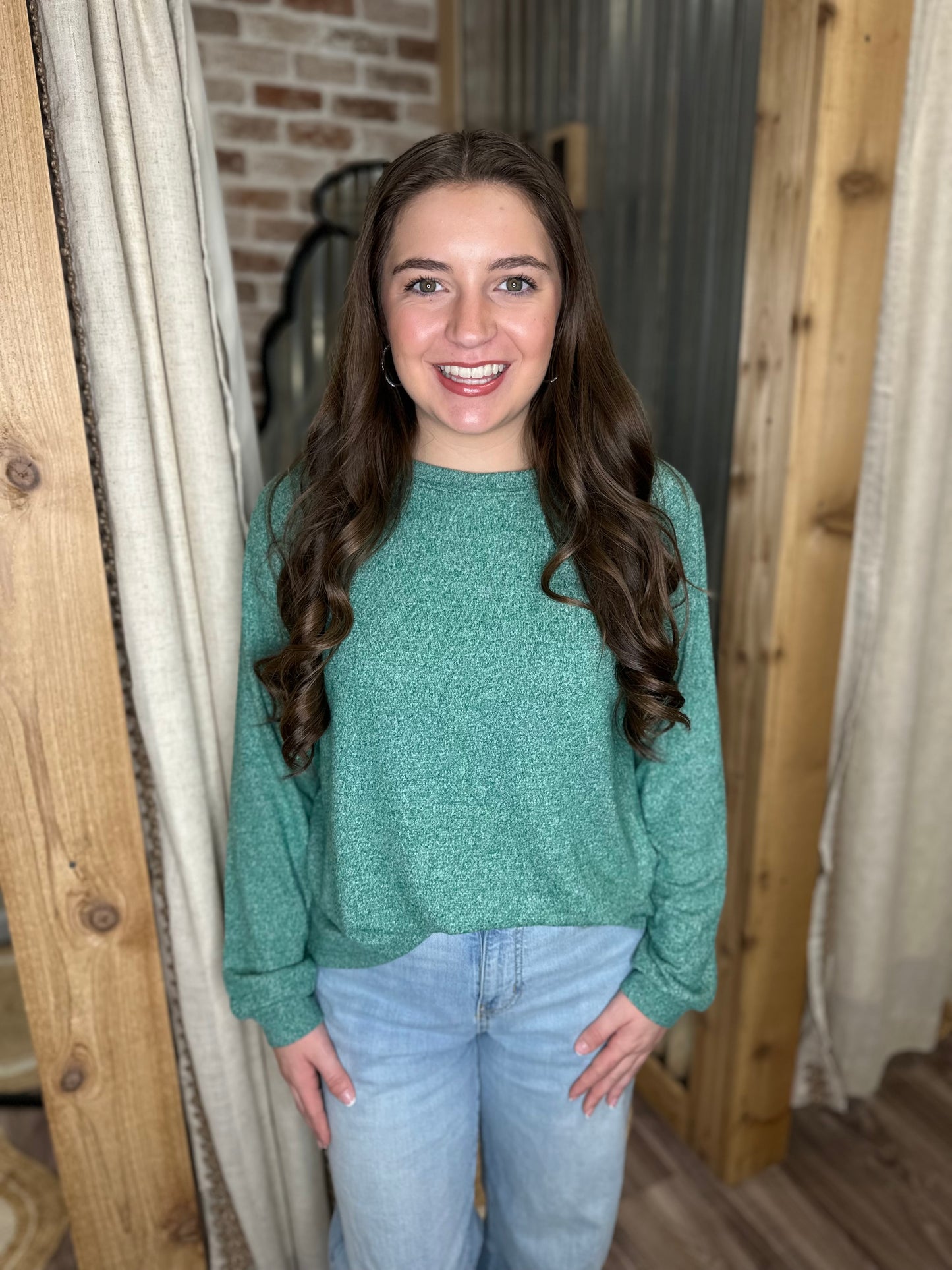 DK GREEN | SOFT MELANGE HACCI ROUND NECK LONG SLEEVE TEE