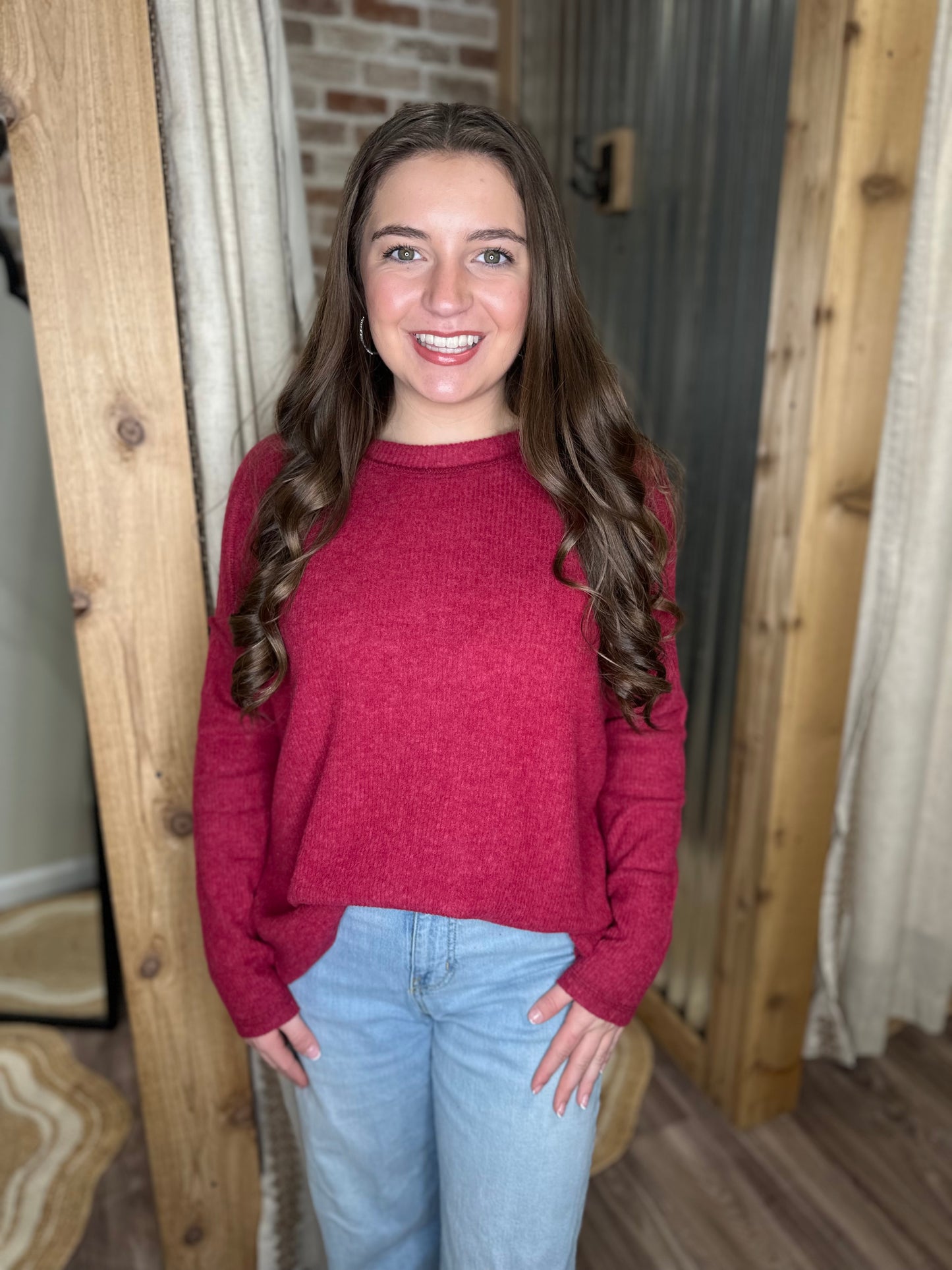 CABERNET | BRUSHED RIBBED HACCI HI-LOW SWEATER