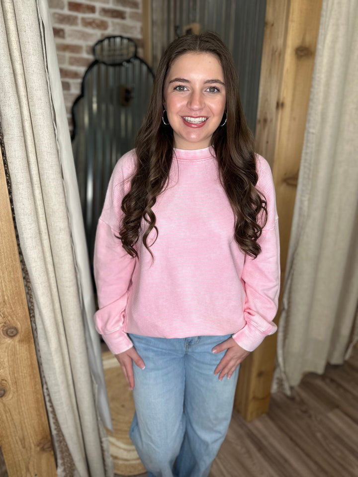 PINK | ACID WASHED DOUBLE RIBBED HI-LOW PULLOVER