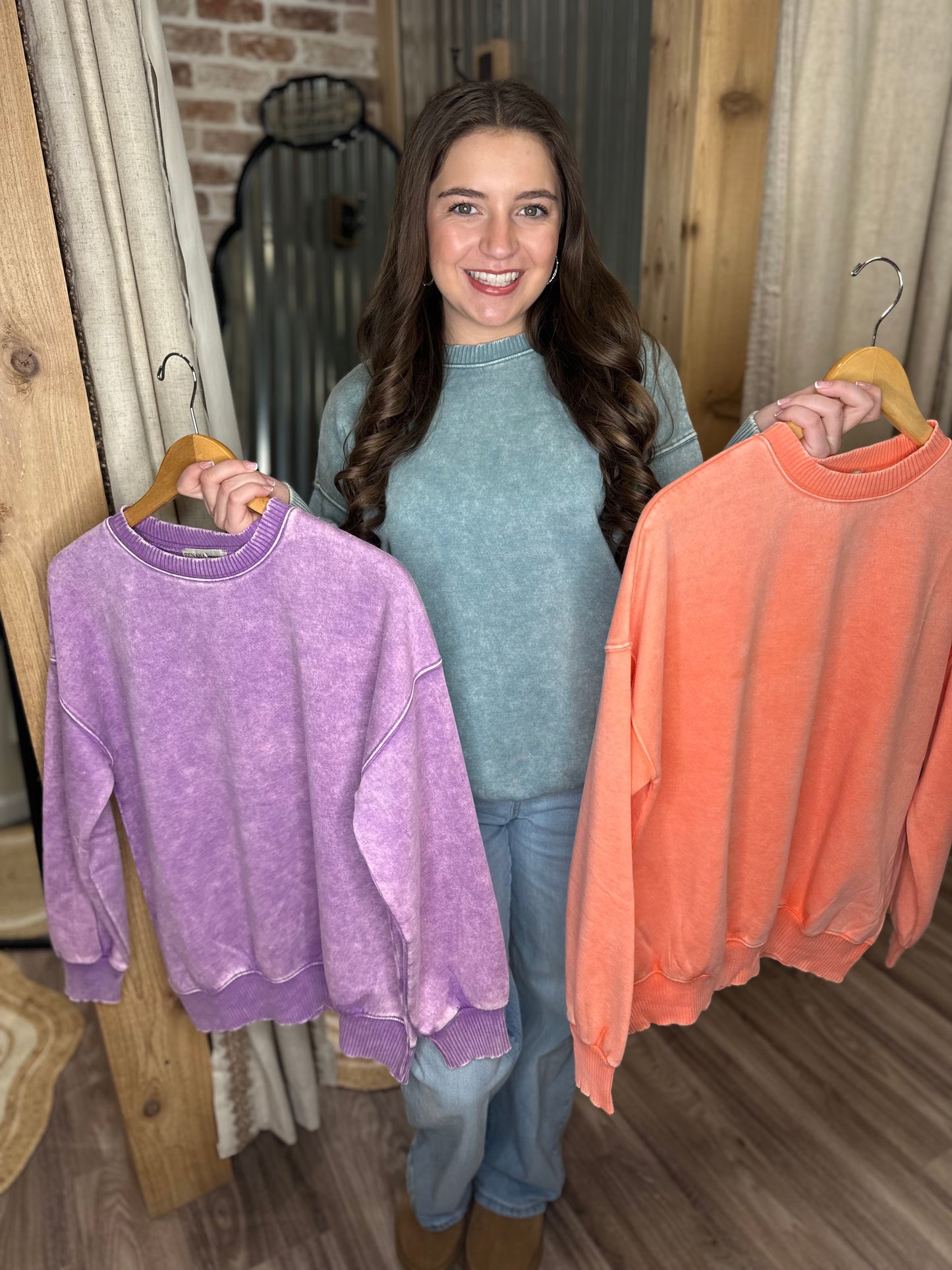 CORAL | ACID WASHED FLEECE OVERSIZED PULLOVER