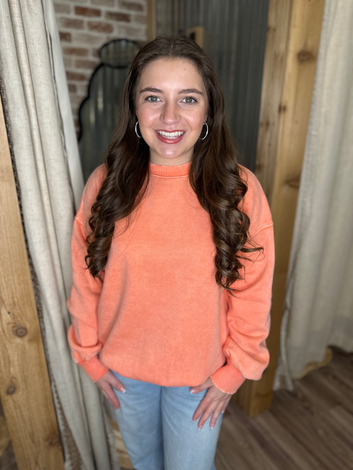 CORAL | ACID WASHED FLEECE OVERSIZED PULLOVER