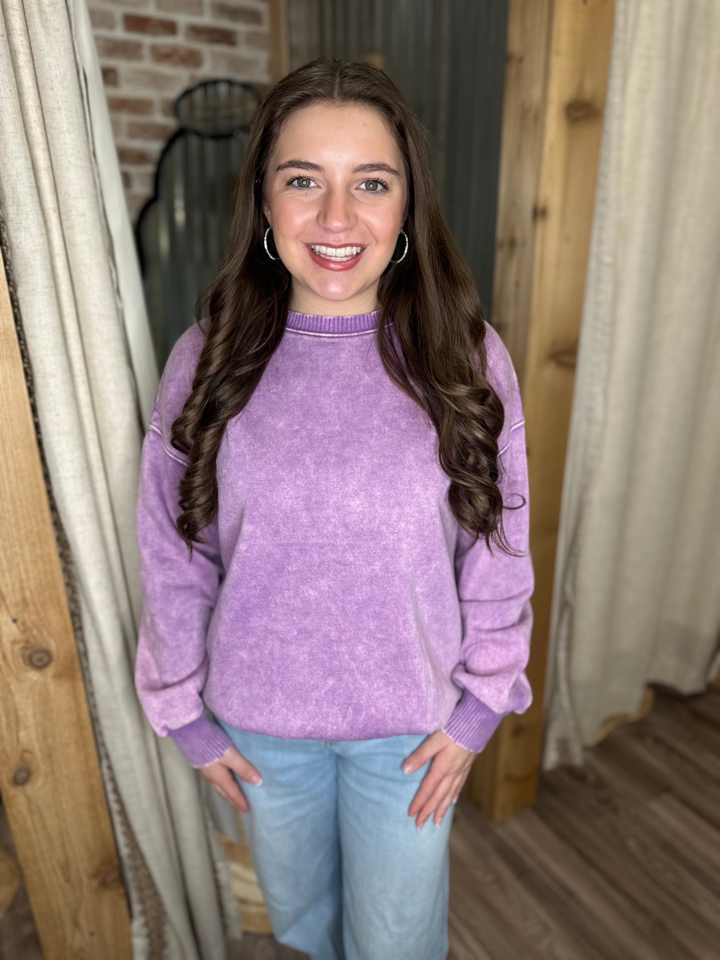 B VIOLET | ACID WASHED FLEECE OVERSIZED PULLOVER