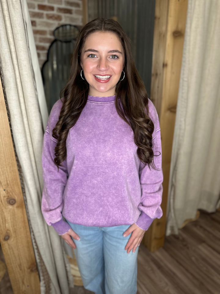 B VIOLET | ACID WASHED FLEECE OVERSIZED PULLOVER