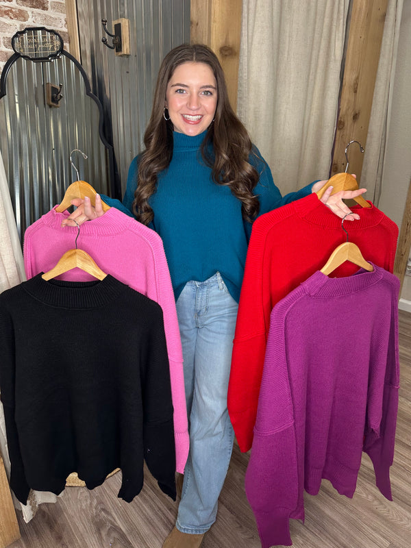 LT PLUM | SIDE SLIT OVERSIZED SWEATER