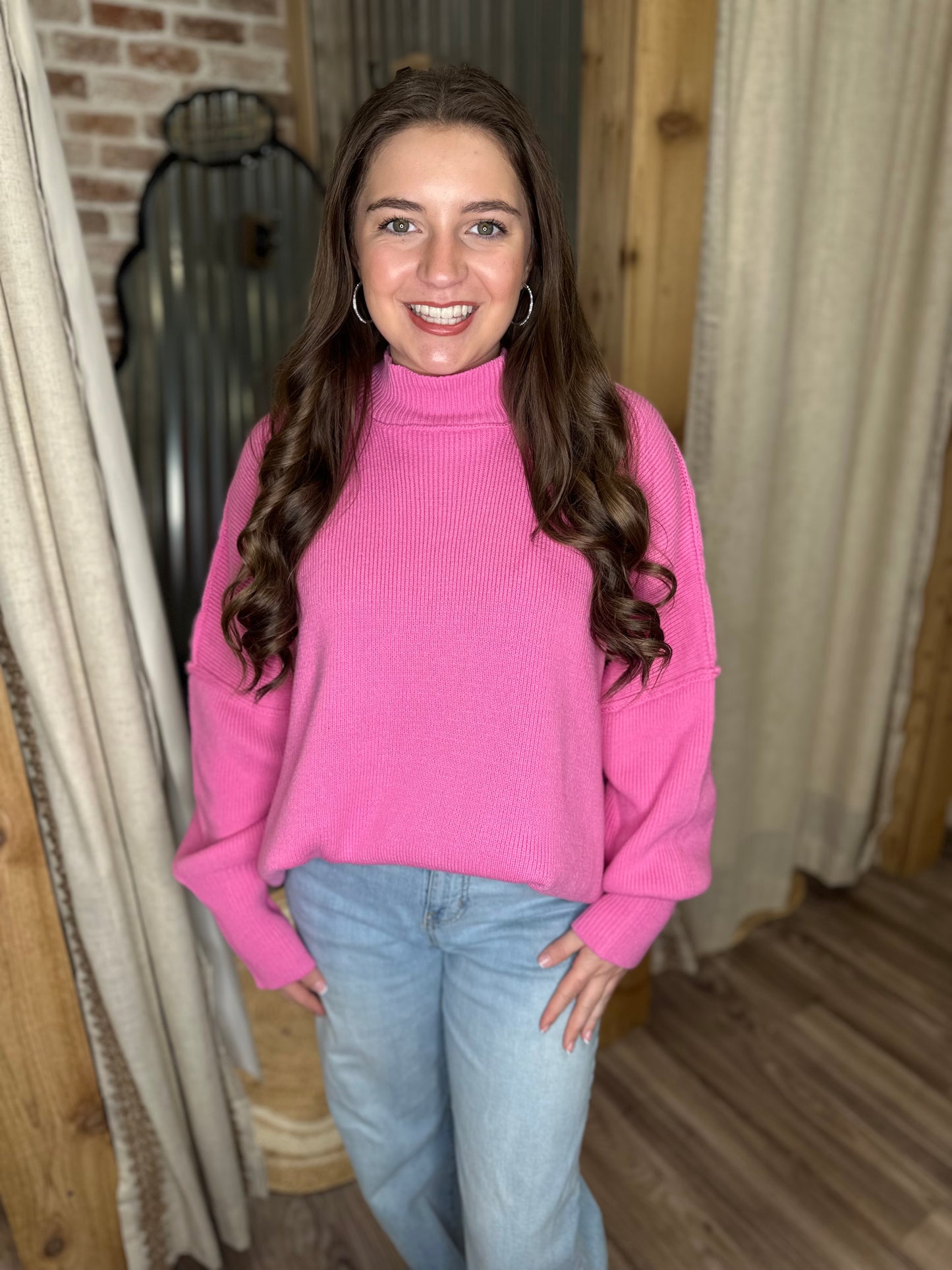 CANDY PINK | SIDE SLIT OVERSIZED SWEATER