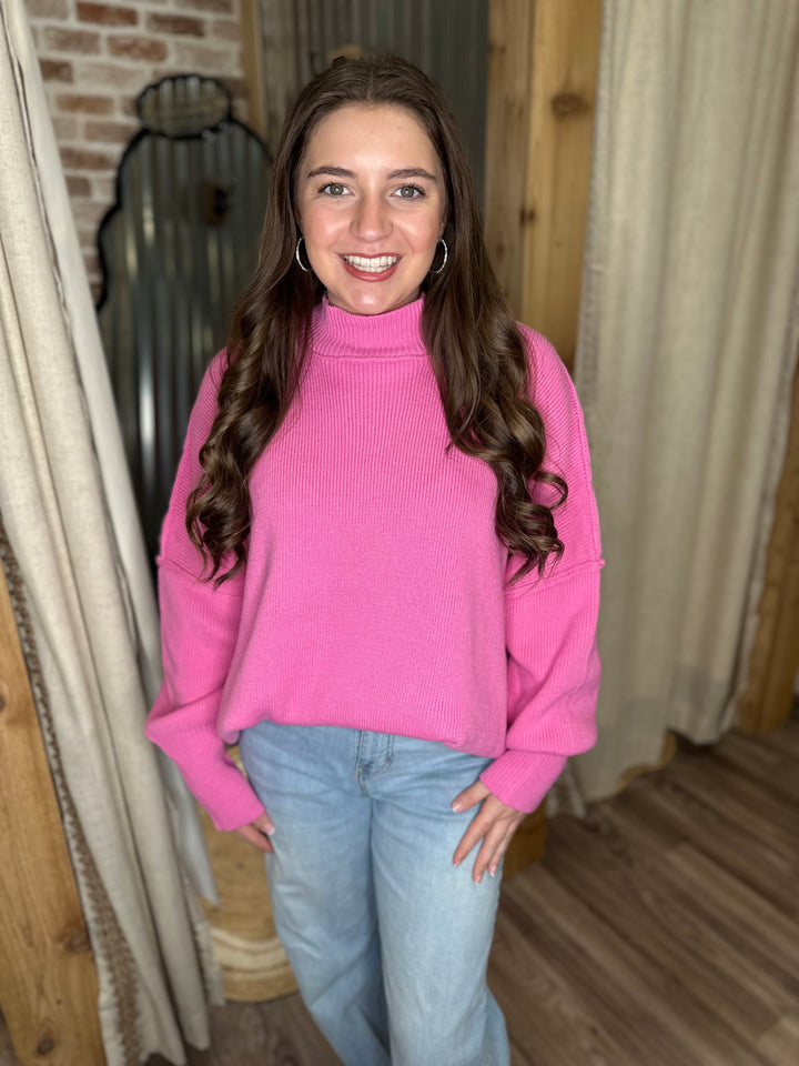 CANDY PINK | SIDE SLIT OVERSIZED SWEATER