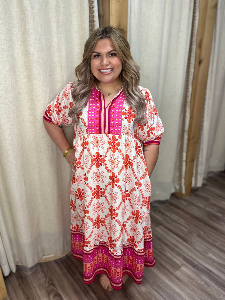 Blushing Breeze Midi Dress| Curvy