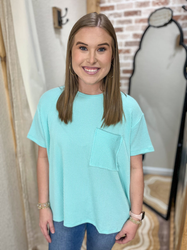 Sadie Raised Ribbed Top| Turquoise