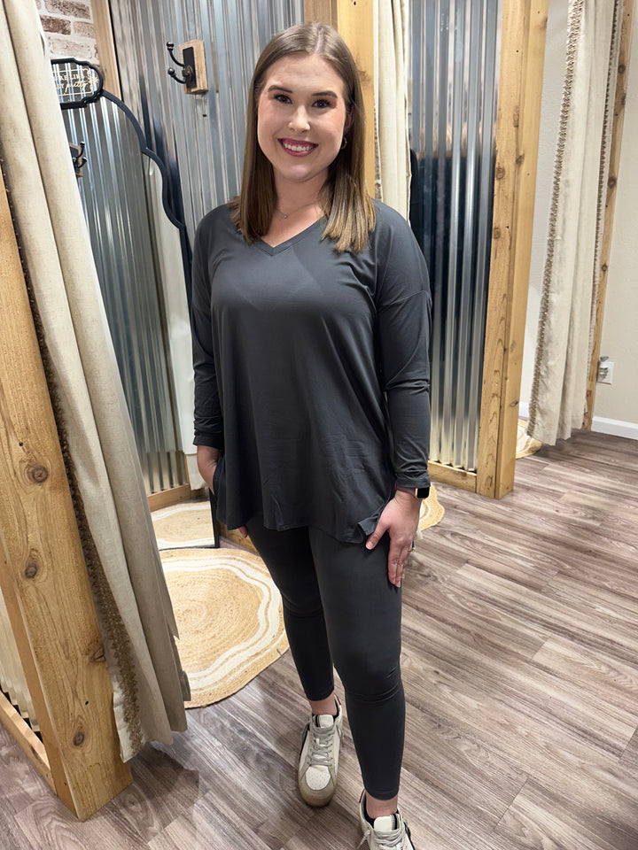 ASH GREY | BRUSHED MICROFIBER LOUNGEWEAR SET