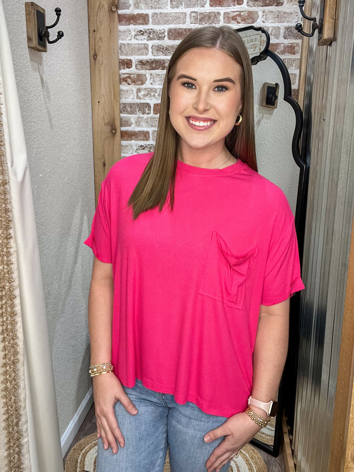 Lillian Oversized Ribbed Top| Hot Pink