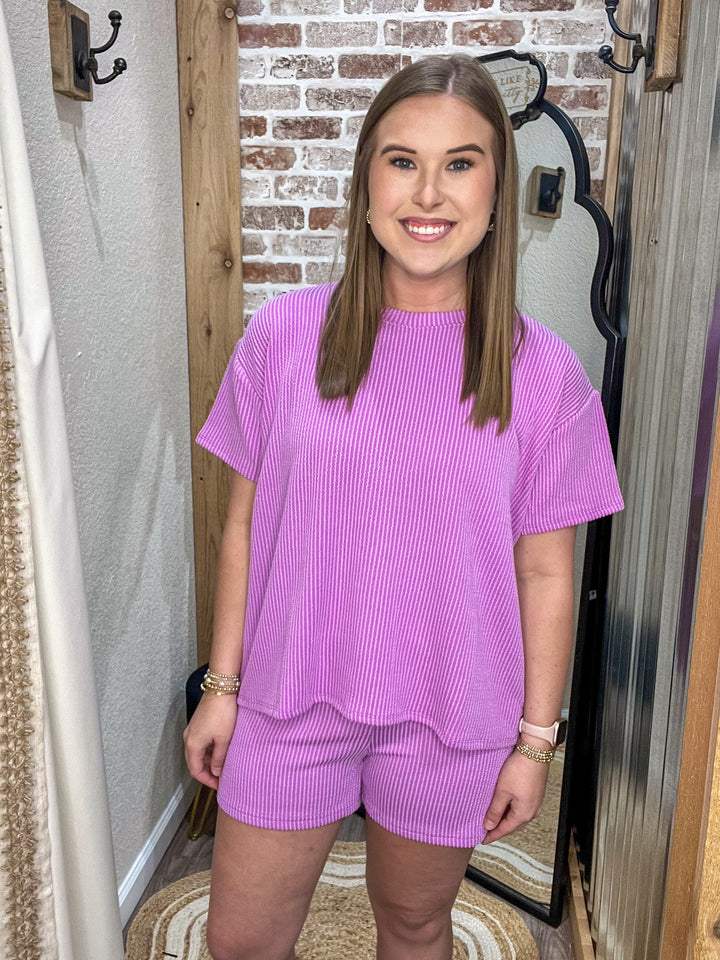 Vivian Ribbed Shorts Set| Spring Violet