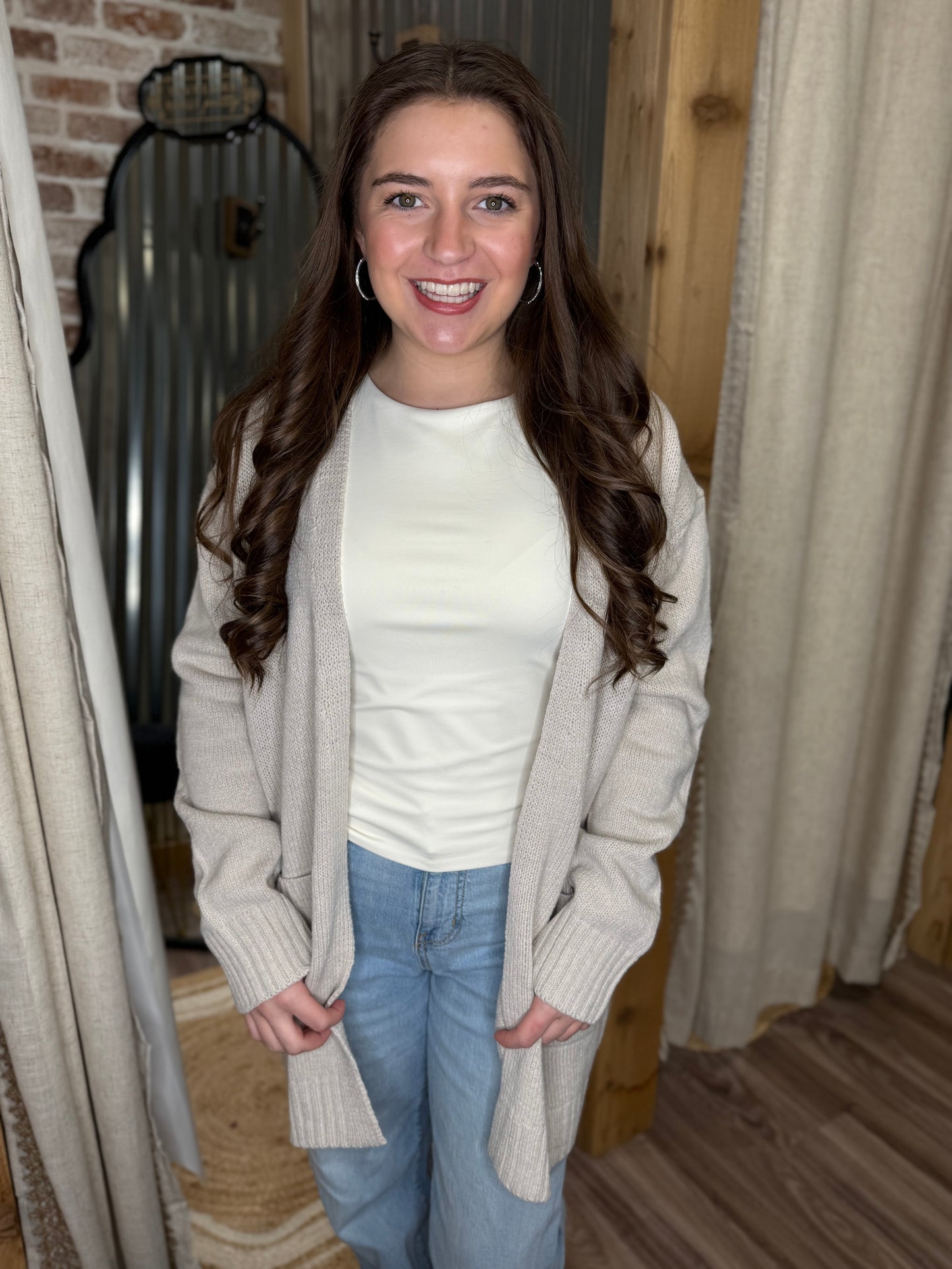 SAND BEIGE | OPEN FRONT SWEATER CARDIGAN