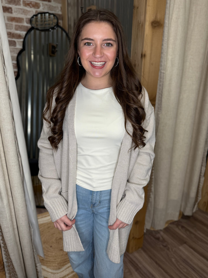 SAND BEIGE | OPEN FRONT SWEATER CARDIGAN