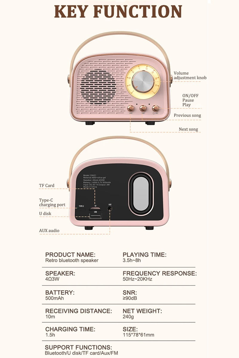 RETRO MINI WIRELESS BLUETOOTH SPEAKER