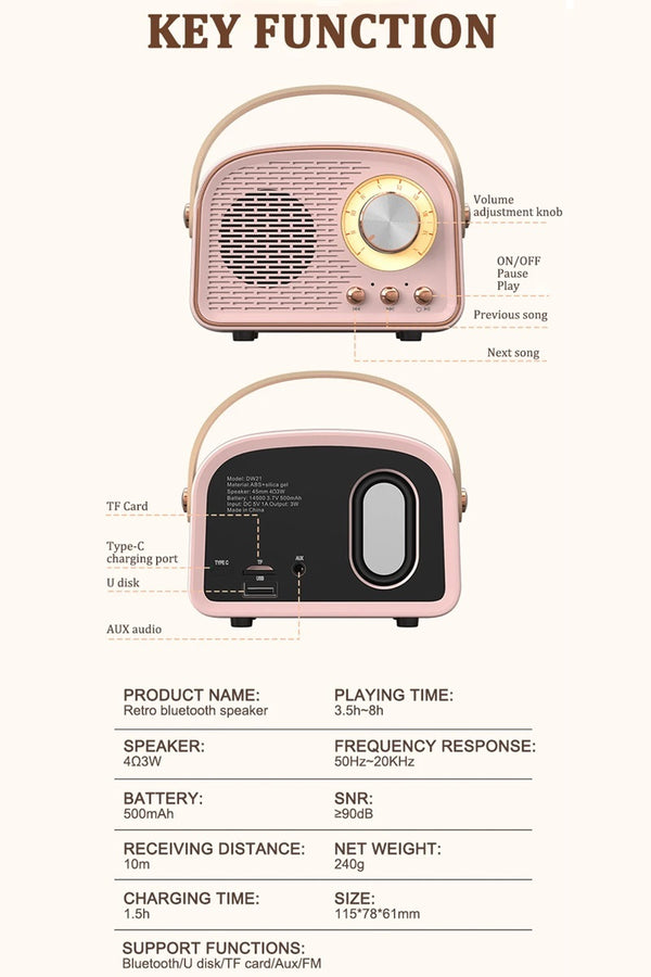 RETRO MINI WIRELESS BLUETOOTH SPEAKER