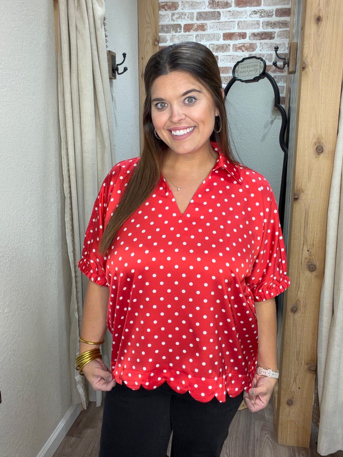 Tie Breaker Red Polka Top