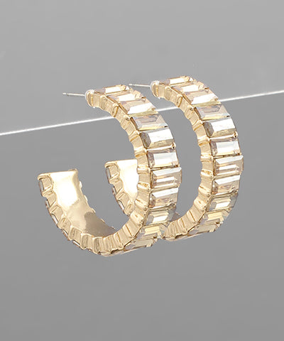 Leilany Baquette Crystal Hoops | Tan
