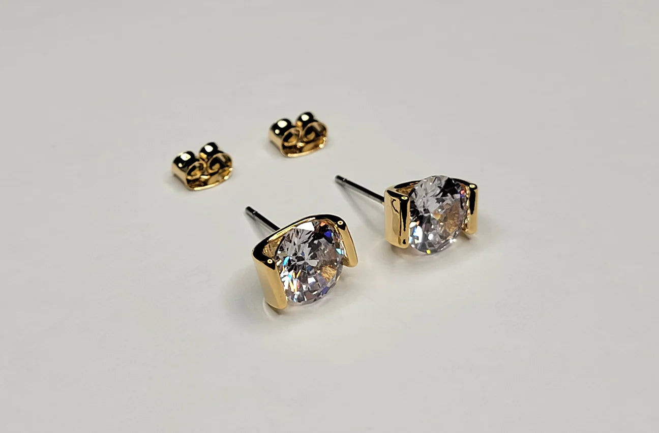 Gold Diamond Crystal Stud Earrings