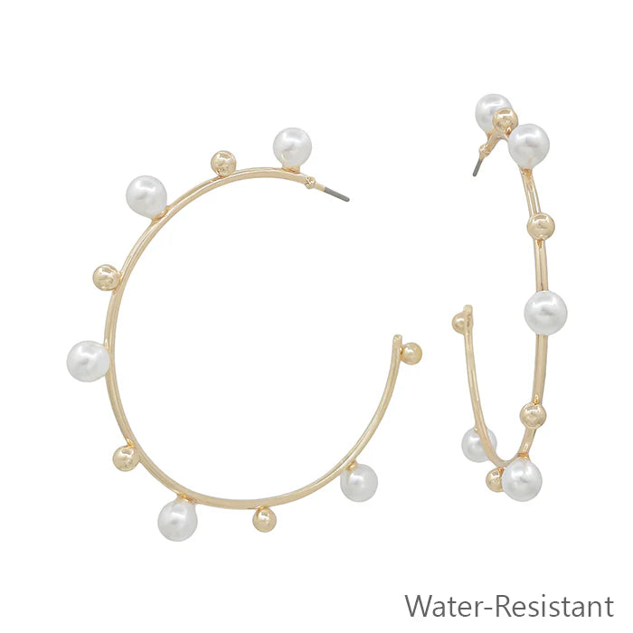 Gold Accent Pearl Hoop Earrings