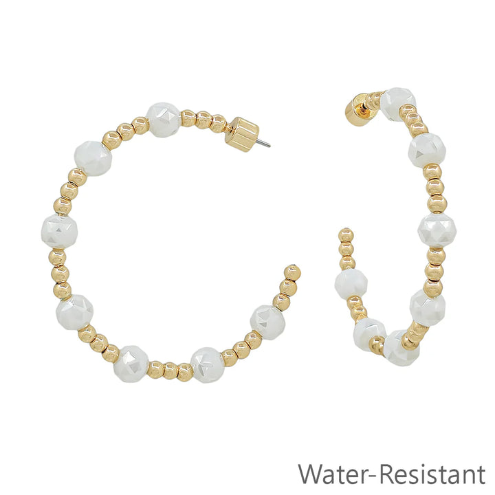 Emerson Gold Beaded Hoops| White