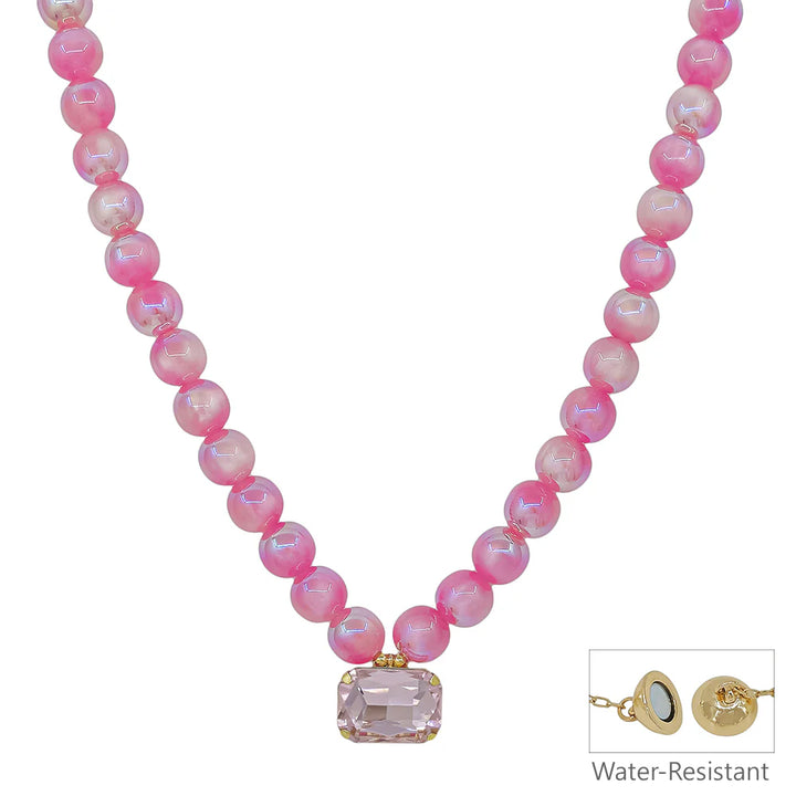 Kennedy Acrylic Bead & Crystal Necklace| Pink