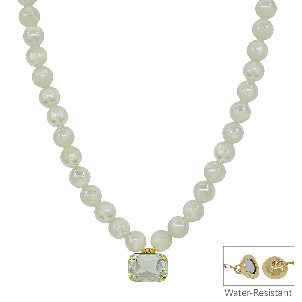 Kennedy Acrylic Bead & Crystal Necklace| White