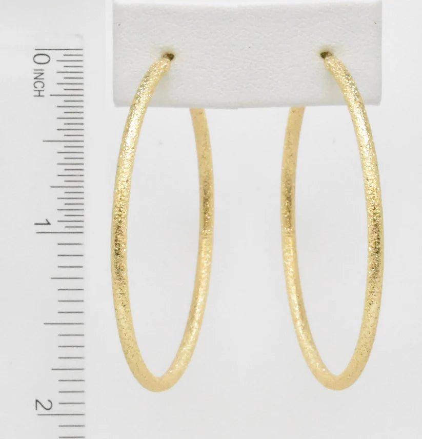 Textured Gold 2" Thin Hoop Earrings