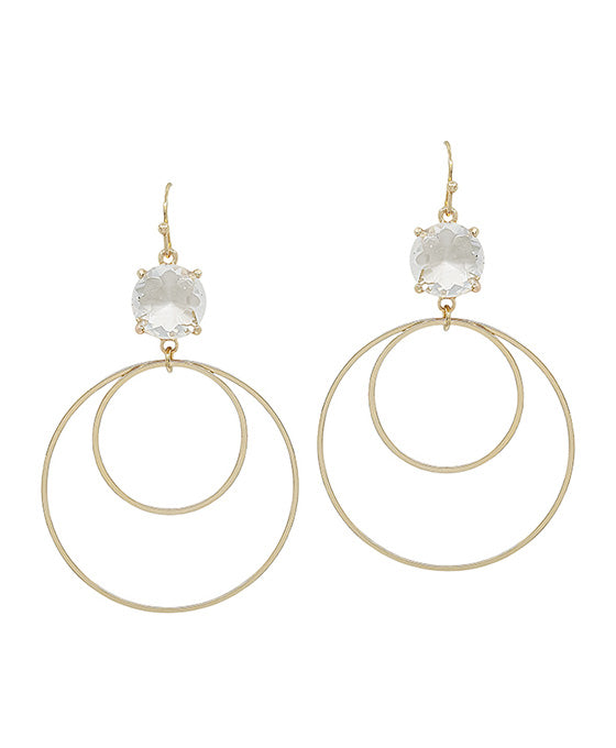 Crystal Accent Double Round Metal Drop Earrings
