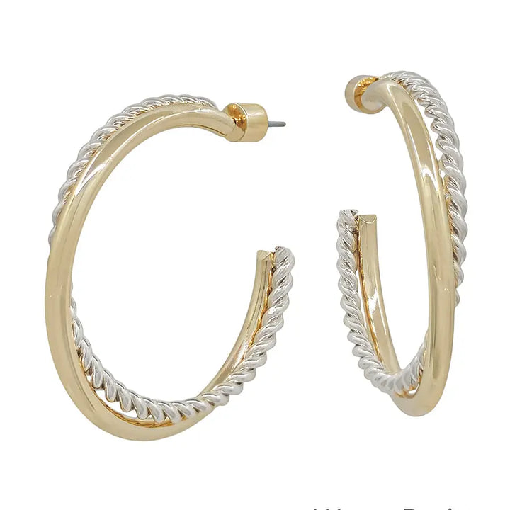 Braided Gold and Silver Hoop Twist Earring